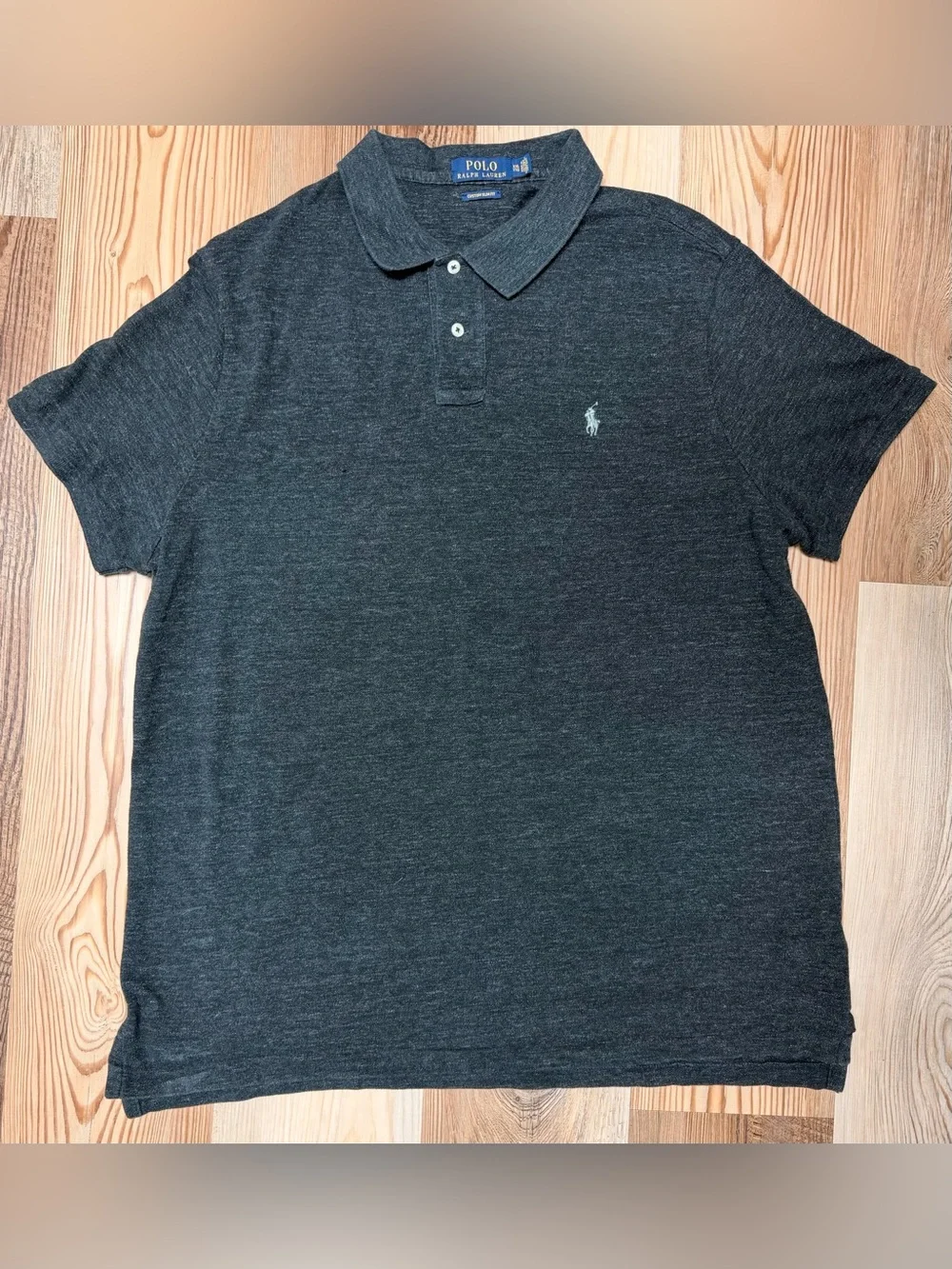 Ralph Lauren Men Custom Slim Fit Pique Polo Shirt Charcoal Black Heather XL